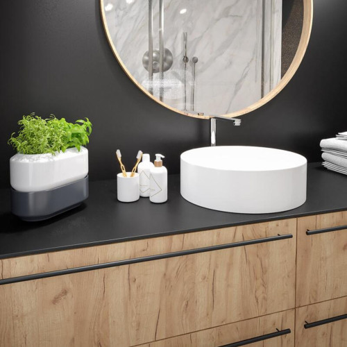 Blat łazienkowy HPL do szafki 80 cm 80,5×49 cm — Black Mat (0190AF) STANDARD - otwory w komplecie