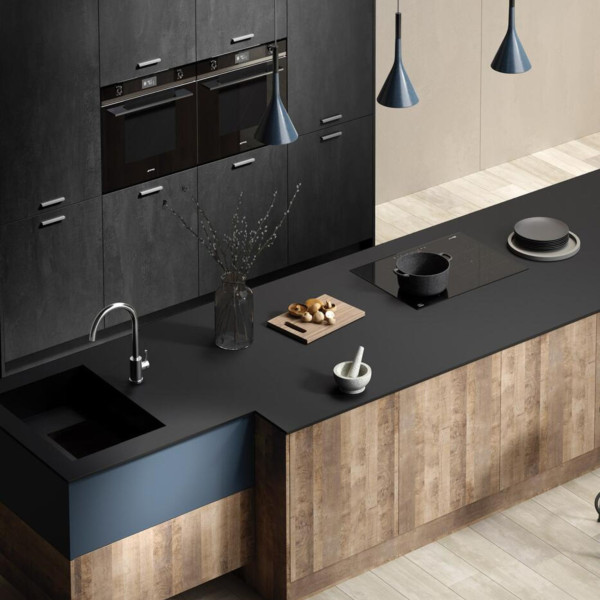Blat łazienkowy HPL do szafki 60 cm 60,5×46 cm  Black Mat (0190AF) z panelem 30cm