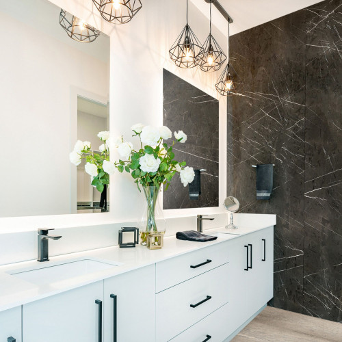 Blat łazienkowy HPL do szafki 90 cm 91×49 cm  Snow White (8685SU) z panelem 18cm