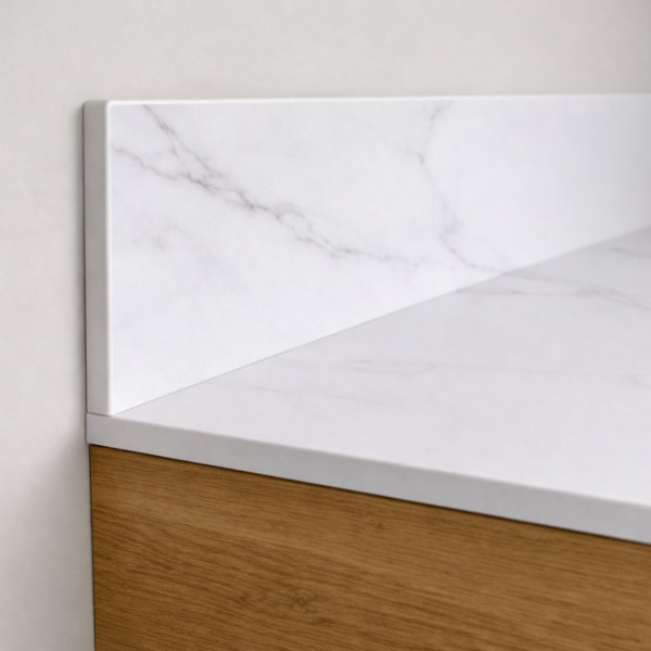 Blat łazienkowy HPL do szafki 80 cm 81×50 cm  Calacatta Olympus (K551SU) z panelem 12cm