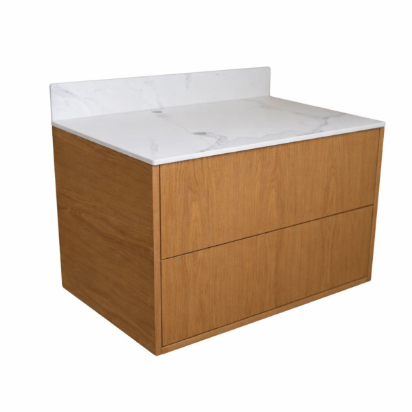 Blat łazienkowy HPL do szafki 140 cm 141×45 cm  Calacatta Olympus (K551SU) z panelem 18cm