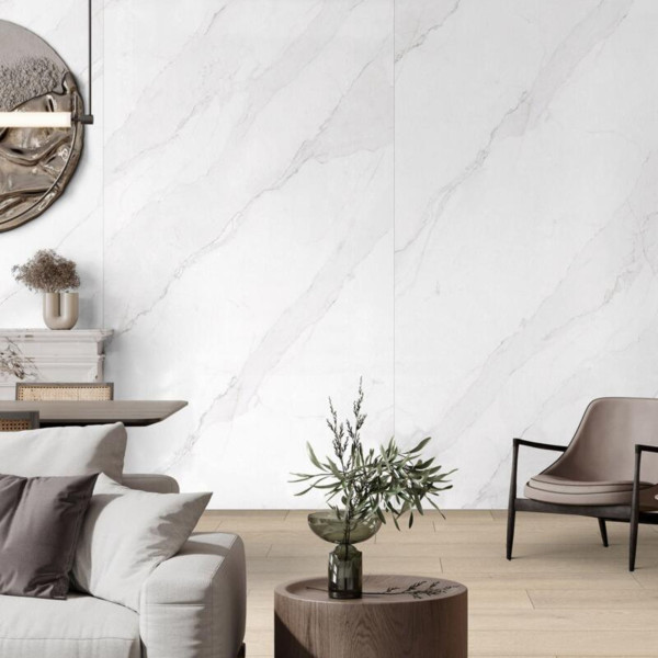 Blat łazienkowy HPL do szafki 120 cm 121×45 cm  Calacatta Olympus (K551SU) z panelem 12cm