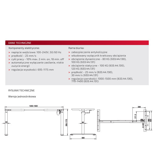 Biurko elektryczne KOLM, Czarne. Regulowane, ergonomiczne i trwałe.