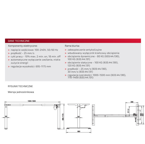 Biurko elektryczne KOLM, Dąb ciemny. Regulowane, ergonomiczne i trwałe