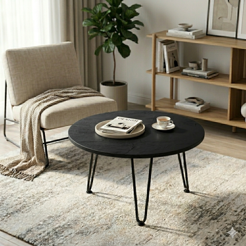 Stolik kawowy okrągły LAPP'A Ø64 cm kompaktowy Czarny (0190SL) HPL