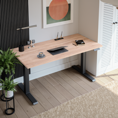 Biurko elektryczne KOLM, Dąb Craft. Regulowane, ergonomiczne i trwałe.