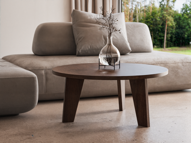 Stolik kawowy ELLA – okrągły blat i nowoczesna forma | KOLM