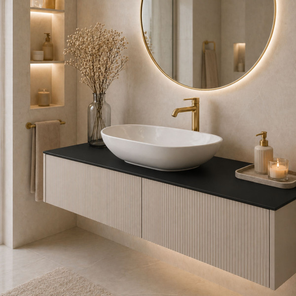 Blat łazienkowy HPL do szafki 125cm 125,5×40cm Black Mat (0190AF)