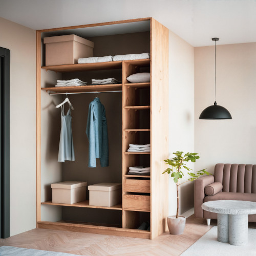 Szafa docinana na wymiar Dąb Craft 124–163 cm z drzwiami przesuwnymi i bokiem - 2x szkło grafitowe - profil czarny