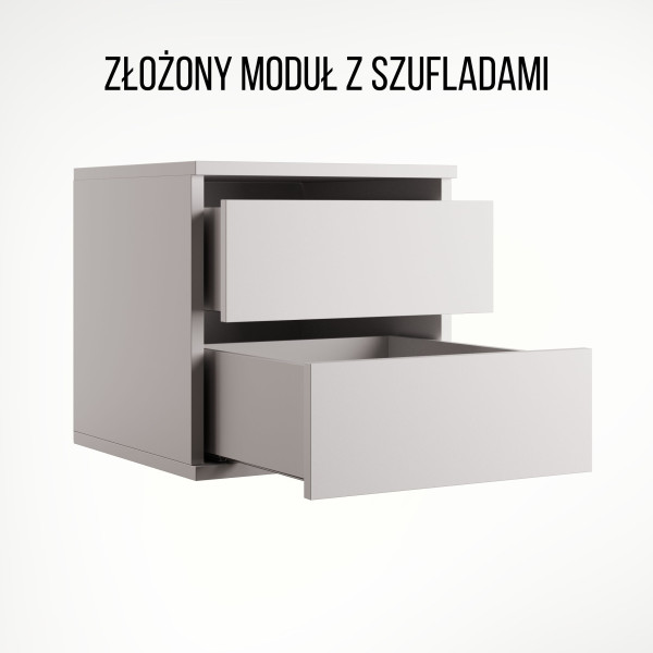 Szafa docinana na wymiar Biała 225–285 cm z drzwiami przesuwnymi i bokiem - 3x szkło białe - profil czarny