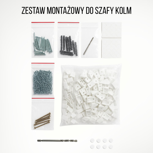 Szafa docinana na wymiar Biała 225–285 cm z drzwiami przesuwnymi i bokiem - 3x szkło białe - profil czarny