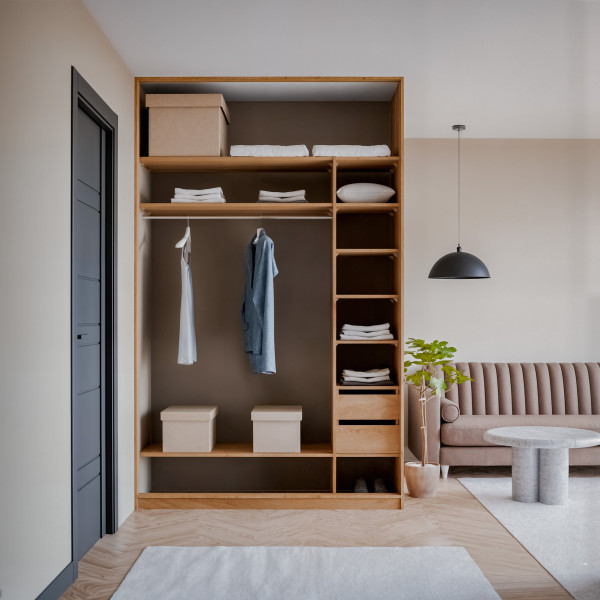 Szafa docinana na wymiar Dąb Craft 124–163 cm z drzwiami przesuwnymi i bokiem - 2x szkło grafitowe - profil czarny