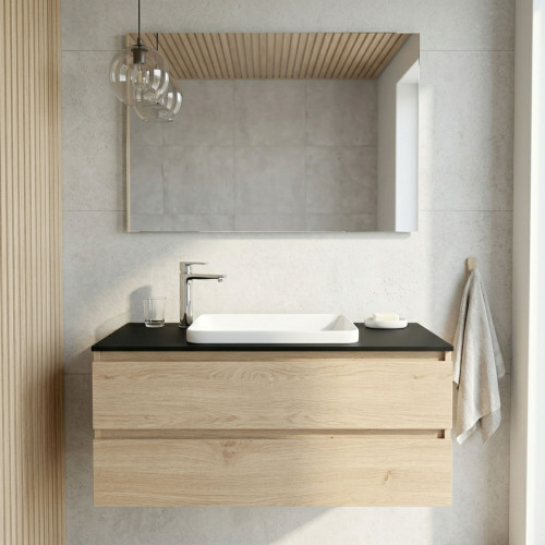 Blat łazienkowy HPL z otworami do szafki 70cm 71×46cm Black Mat 0190AF