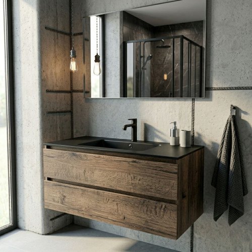 Blat łazienkowy HPL z otworami do szafki 60cm 60,5×46cm Black Mat 0190AF