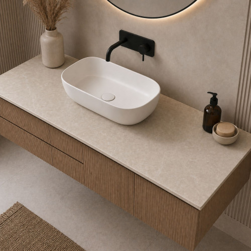 Blat łazienkowy HPL z otworami do szafki 60cm 60,5×46cm Cream Navona K367PH