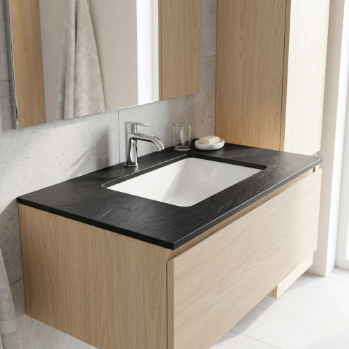 Blat łazienkowy HPL z otworami do szafki 90cm 91×45cm Black 0190SL