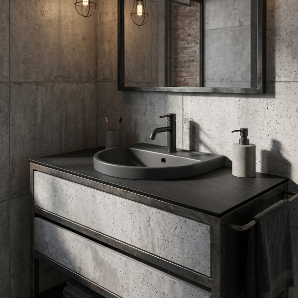 Blat łazienkowy HPL z otworami do szafki 125cm 125,5×40cm Black 0190SL
