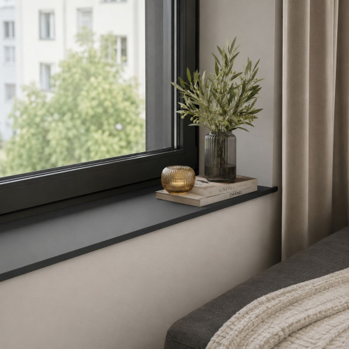 Parapet wewnętrzny HPL 12 mm Czarny Mat (0190AF) 110x25 cm