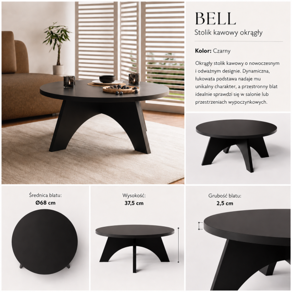 Stolik kawowy okrągły BELL Ø68 cm Czarny